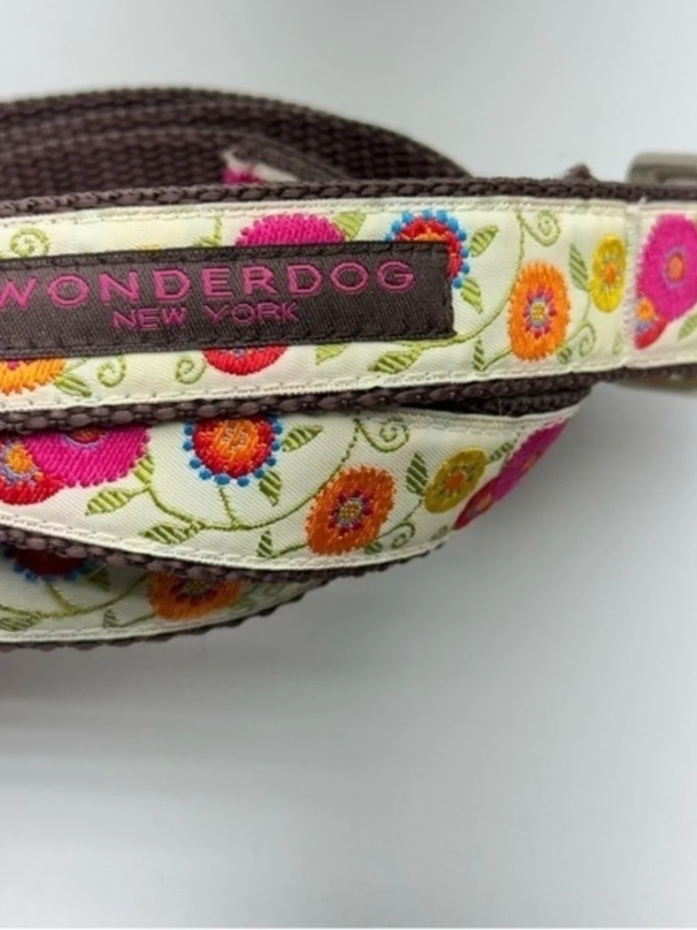 Floral Dog Collar and Leash Set - Brown with Pink & Orange Flowers